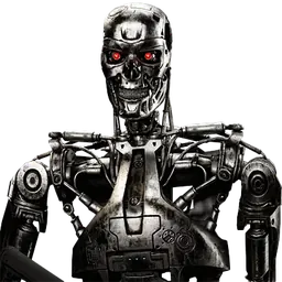 Robô tático de metal com olhos vermelhos